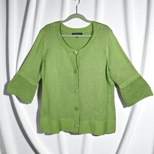 Jones New York Collection Woman Knit Cardigan 1X Button Front‎ Green Heavy Comfy